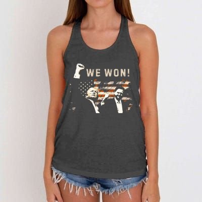 Trump Vance We Won Win Inauguration Day 2025 47th President Women's Knotted Racerback Tank