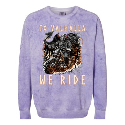 To Valhalla We Ride Biker Viking Colorblast Crewneck Sweatshirt