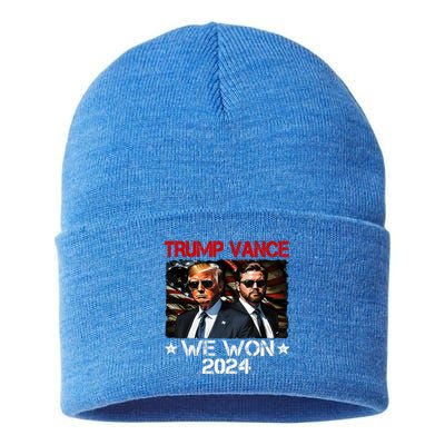 Trump Vance We Won Win Inauguration Day 2025 47th President Sustainable Knit Beanie