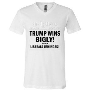 Trump Victory Winner Headline Trump 2024 Trump Wins Bigly V-Neck T-Shirt