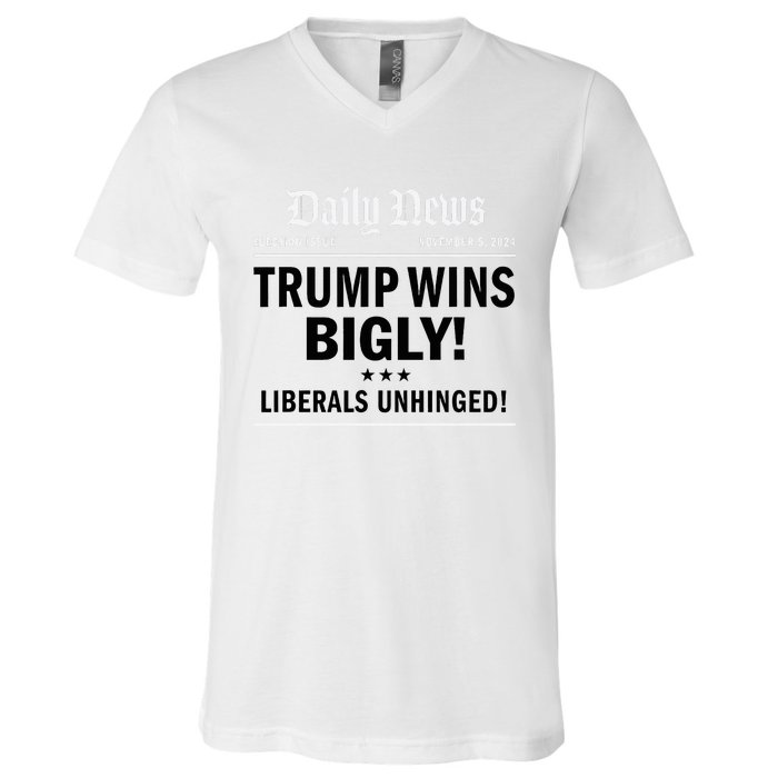 Trump Victory Winner Headline Trump 2024 Trump Wins Bigly V-Neck T-Shirt