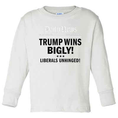 Trump Victory Winner Headline Trump 2024 Trump Wins Bigly Toddler Long Sleeve Shirt