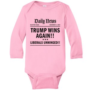 Trump Victory Wins Headline Trump 2024 Landslide Victory Baby Long Sleeve Bodysuit