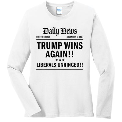 Trump Victory Wins Headline Trump 2024 Landslide Victory Ladies Long Sleeve Shirt