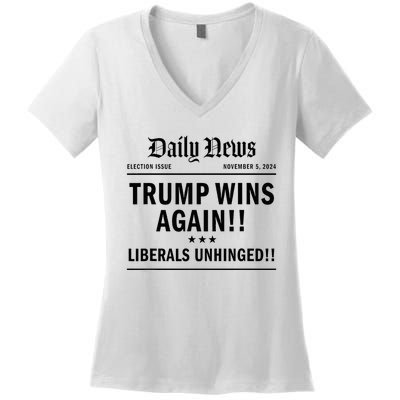 Trump Victory Wins Headline Trump 2024 Landslide Victory Women's V-Neck T-Shirt