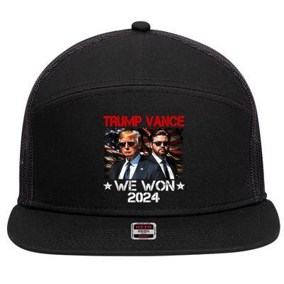 Trump Vance We Won Win Inauguration Day 2025 47th President 7 Panel Mesh Trucker Snapback Hat