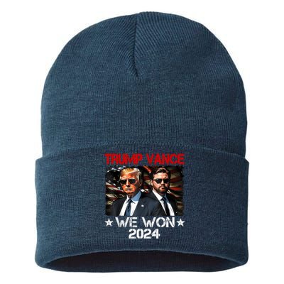 Trump Vance We Won Win Inauguration Day 2025 47th President Sustainable Knit Beanie