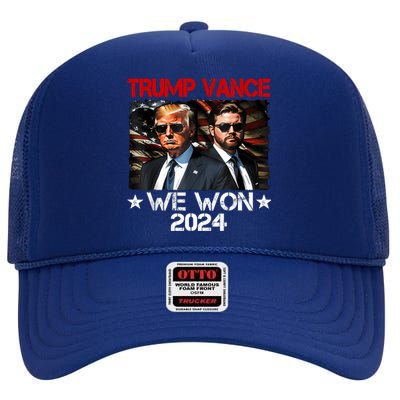 Trump Vance We Won Win Inauguration Day 2025 47th President High Crown Mesh Back Trucker Hat