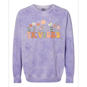 TK Vibes Wildflower Retro Teacher Daisy Kids Back To School Colorblast Crewneck Sweatshirt