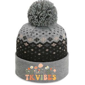 TK Vibes Wildflower Retro Teacher Daisy Kids Back To School The Baniff Cuffed Pom Beanie