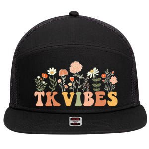 TK Vibes Wildflower Retro Teacher Daisy Kids Back To School 7 Panel Mesh Trucker Snapback Hat