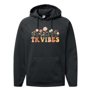 TK Vibes Wildflower Retro Teacher Daisy Kids Back To School Performance Fleece Hoodie