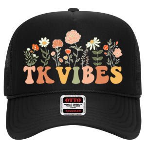 TK Vibes Wildflower Retro Teacher Daisy Kids Back To School High Crown Mesh Back Trucker Hat