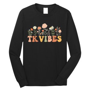 TK Vibes Wildflower Retro Teacher Daisy Kids Back To School Long Sleeve Shirt