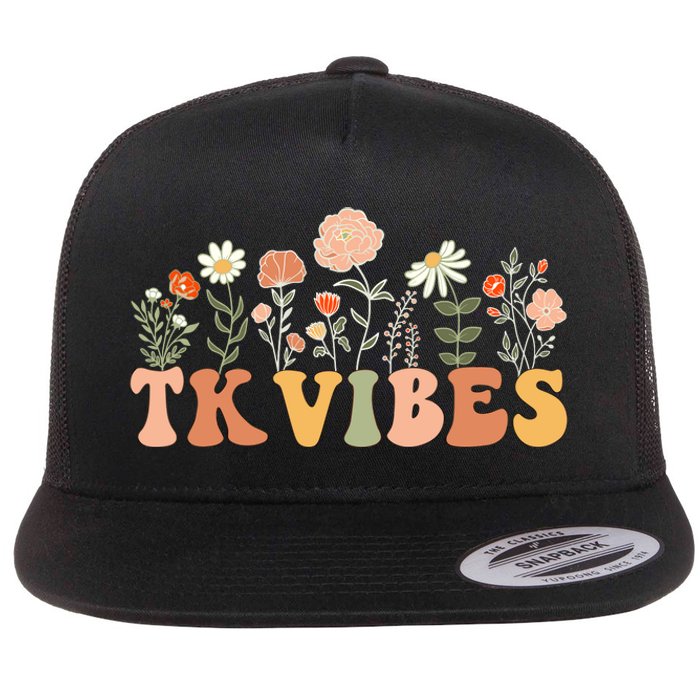 TK Vibes Wildflower Retro Teacher Daisy Kids Back To School Flat Bill Trucker Hat