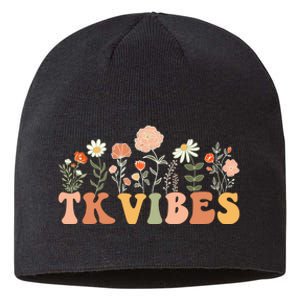 TK Vibes Wildflower Retro Teacher Daisy Kids Back To School Sustainable Beanie