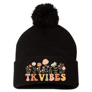 TK Vibes Wildflower Retro Teacher Daisy Kids Back To School Pom Pom 12in Knit Beanie