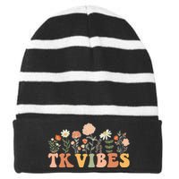 TK Vibes Wildflower Retro Teacher Daisy Kids Back To School Striped Beanie with Solid Band