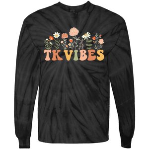 TK Vibes Wildflower Retro Teacher Daisy Kids Back To School Tie-Dye Long Sleeve Shirt