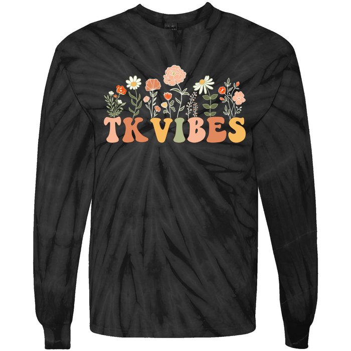 TK Vibes Wildflower Retro Teacher Daisy Kids Back To School Tie-Dye Long Sleeve Shirt