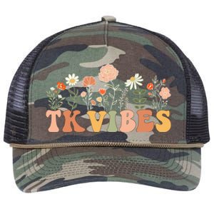 TK Vibes Wildflower Retro Teacher Daisy Kids Back To School Retro Rope Trucker Hat Cap