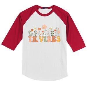 TK Vibes Wildflower Retro Teacher Daisy Kids Back To School Kids Colorblock Raglan Jersey