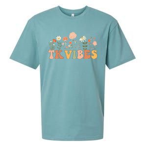 TK Vibes Wildflower Retro Teacher Daisy Kids Back To School Sueded Cloud Jersey T-Shirt