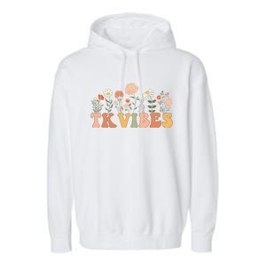 TK Vibes Wildflower Retro Teacher Daisy Kids Back To School Garment-Dyed Fleece Hoodie