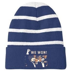 Trump Vance We Won Win Inauguration Day 2025 47th President Striped Beanie with Solid Band