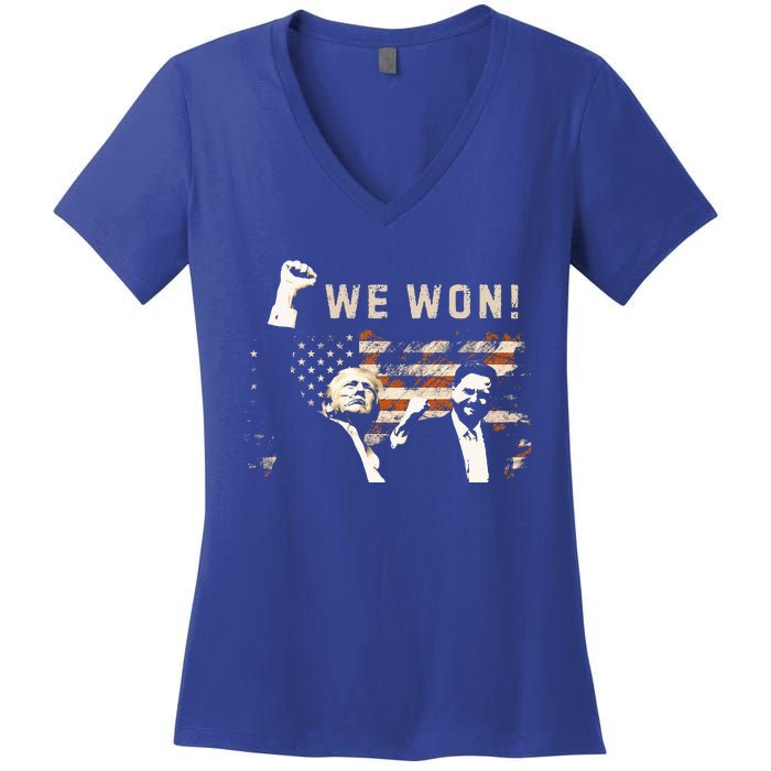 Trump Vance We Won Win Inauguration Day 2025 47th President Women's V-Neck T-Shirt