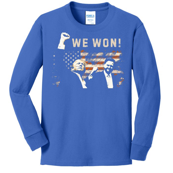 Trump Vance We Won Win Inauguration Day 2025 47th President Kids Long Sleeve Shirt