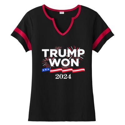 Trump Vance We Won 2024 Trump Vance 2025 Trump Won 2024 Election Inauguration Ladies Halftime Notch Neck Tee