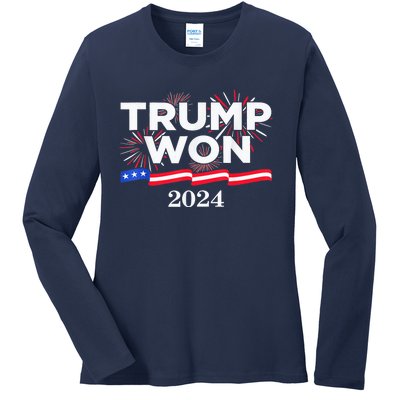 Trump Vance We Won 2024 Trump Vance 2025 Trump Won 2024 Election Inauguration Ladies Long Sleeve Shirt