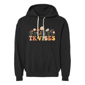 TK Vibes Wildflower Retro Teacher Daisy Back To School Garment-Dyed Fleece Hoodie