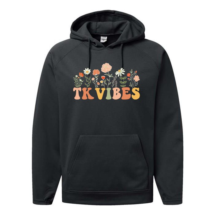 TK Vibes Wildflower Retro Teacher Daisy Back To School Performance Fleece Hoodie