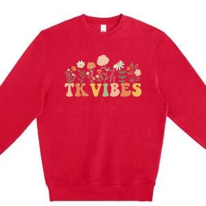 TK Vibes Wildflower Retro Teacher Daisy Back To School Premium Crewneck Sweatshirt