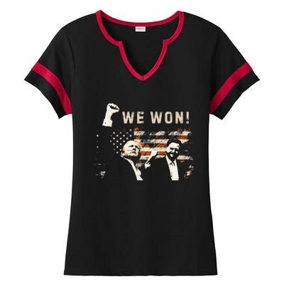 Trump Vance We Won Win Inauguration Day 2025 47th President Ladies Halftime Notch Neck Tee