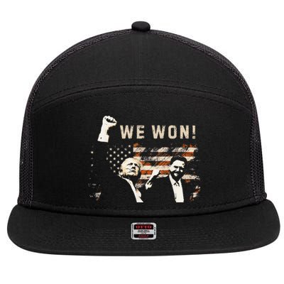 Trump Vance We Won Win Inauguration Day 2025 47th President 7 Panel Mesh Trucker Snapback Hat