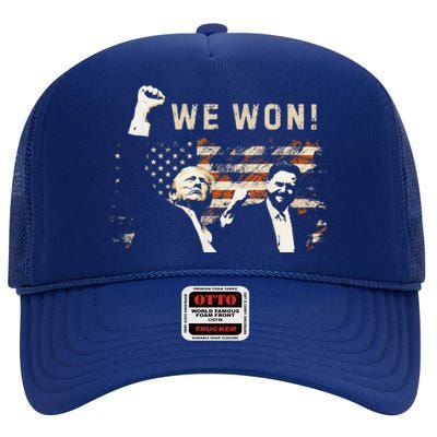 Trump Vance We Won Win Inauguration Day 2025 47th President High Crown Mesh Back Trucker Hat