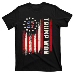 Trump Won 2024 45 47th President Usa Flag T-Shirt