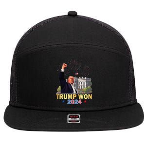 Trump Won 2024 President 47th Of White House Donald Trump Gift 7 Panel Mesh Trucker Snapback Hat