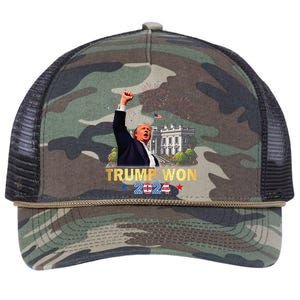 Trump Won 2024 President 47th Of White House Donald Trump Gift Retro Rope Trucker Hat Cap