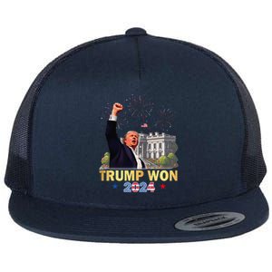 Trump Won 2024 President 47th Of White House Donald Trump Gift Flat Bill Trucker Hat