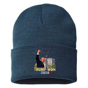 Trump Won 2024 President 47th Of White House Donald Trump Gift Sustainable Knit Beanie