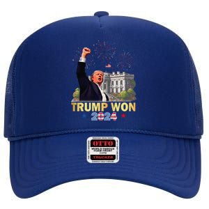 Trump Won 2024 President 47th Of White House Donald Trump Gift High Crown Mesh Back Trucker Hat