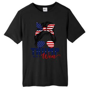 Trump Won 2024 Messy Bun Girl Women President 47th Trump Win Tall Fusion ChromaSoft Performance T-Shirt