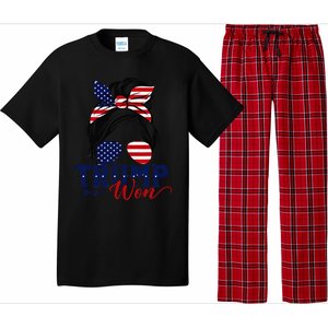 Trump Won 2024 Messy Bun Girl Women President 47th Trump Win Pajama Set