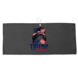 Trump Won 2024 Messy Bun Girl Women President 47th Trump Win Large Microfiber Waffle Golf Towel