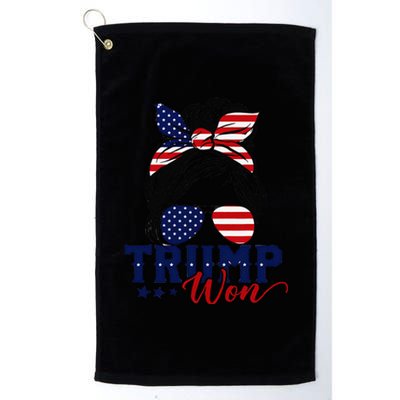 Trump Won 2024 Messy Bun Girl Women President 47th Trump Win Platinum Collection Golf Towel