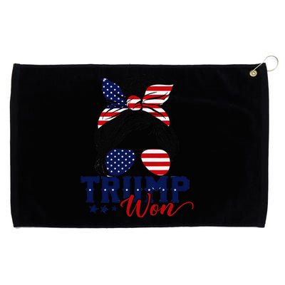 Trump Won 2024 Messy Bun Girl Women President 47th Trump Win Grommeted Golf Towel